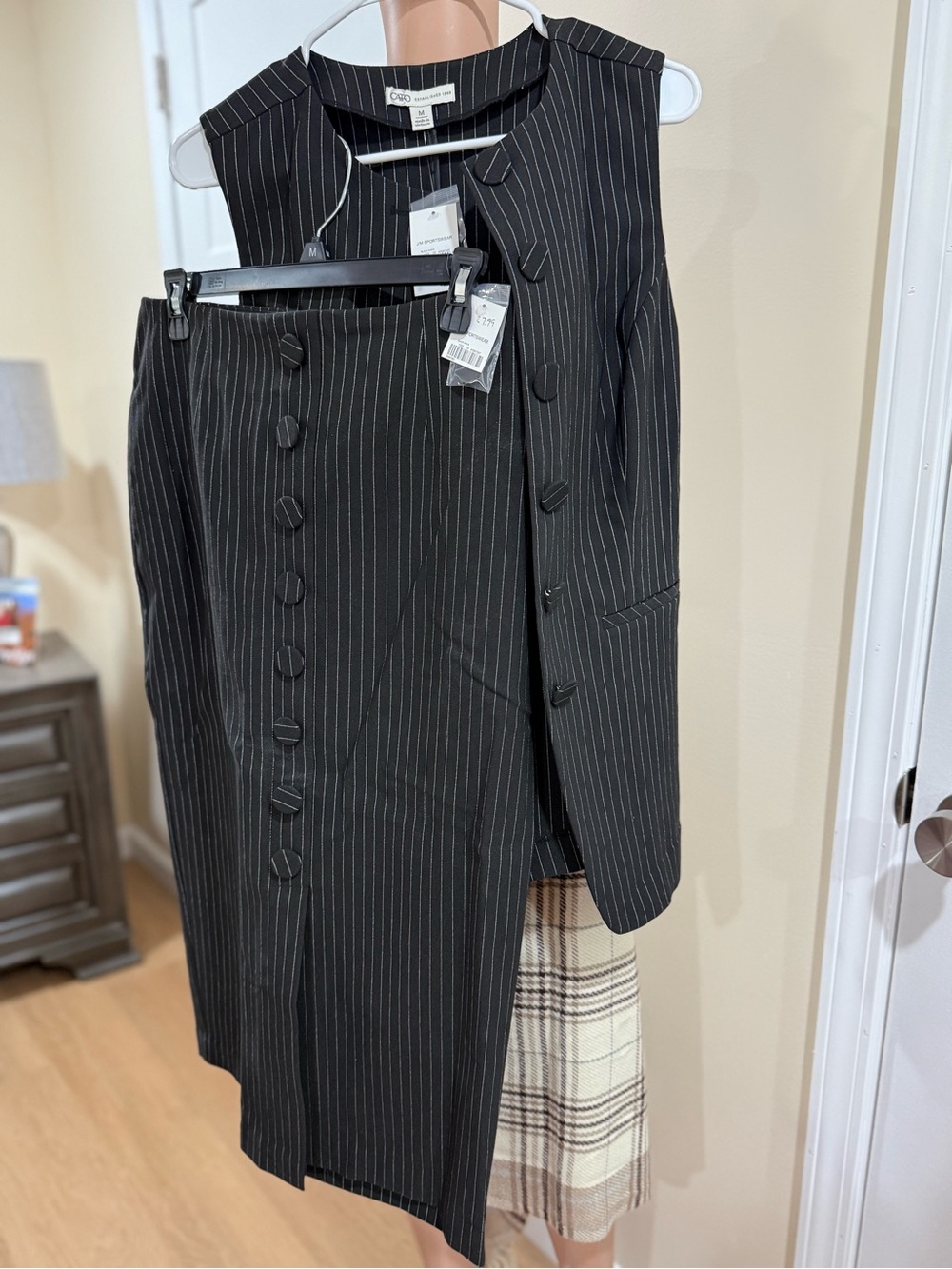 Cato Black Pinstripe Button-Front Pencil Skirt Set